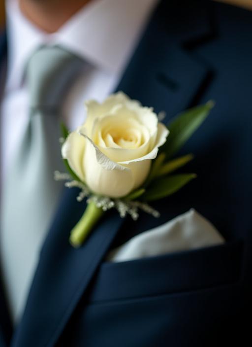 Close-up of a groom's boutonniere.